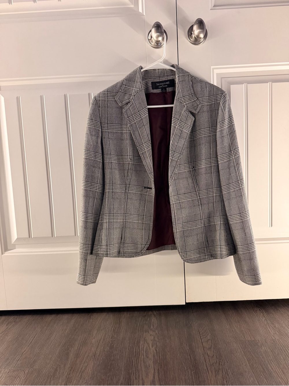 Larry Levine Gray Plaid Tailored Blazer